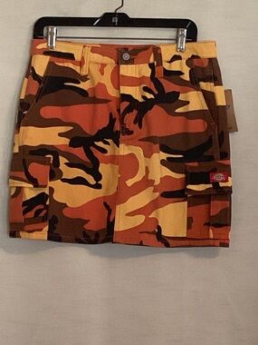 Dickies Orange and Brown Camo Cargo Mini Skirt